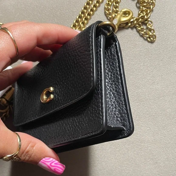 Coach Black Pebbled Leather Mini Crossbody with Gold Chain - Picture 3 of 9